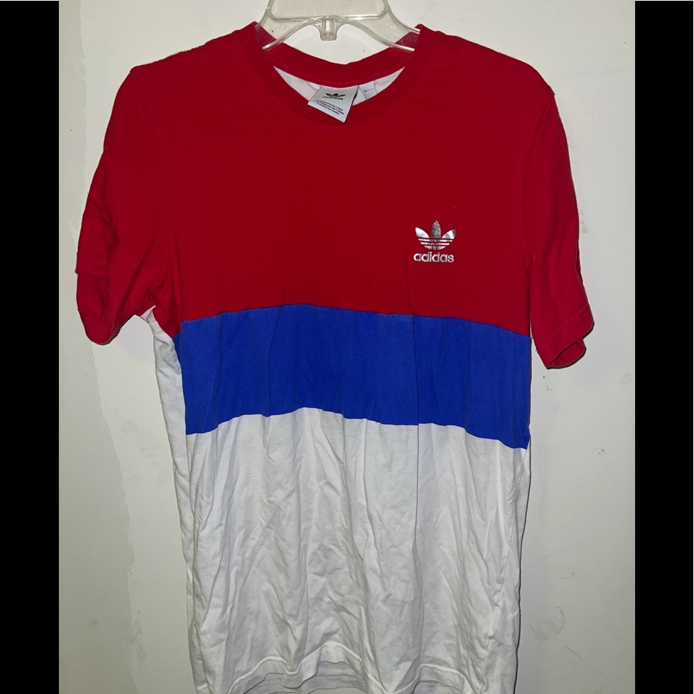 Adidas originals red white and blue tee, size L